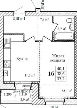1-к квартира, вторичка, 40м2, 8/9 этаж