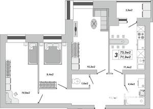 3-к квартира, вторичка, 76м2, 3/16 этаж