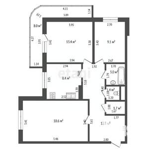 3-к квартира, вторичка, 70м2, 11/14 этаж