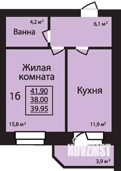 1-к квартира, строящийся дом, 40м2, 6/9 этаж