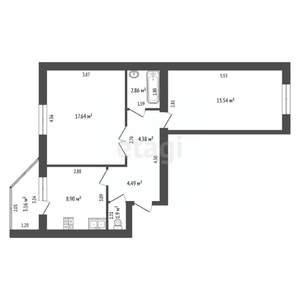 2-к квартира, вторичка, 55м2, 6/6 этаж