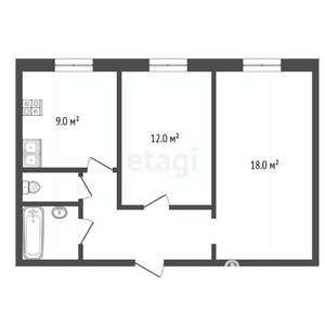 2-к квартира, вторичка, 53м2, 9/9 этаж