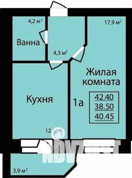 1-к квартира, строящийся дом, 42м2, 4/9 этаж