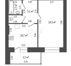 1-к квартира, вторичка, 43м2, 9/10 этаж