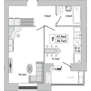 1-к квартира, вторичка, 42м2, 4/16 этаж