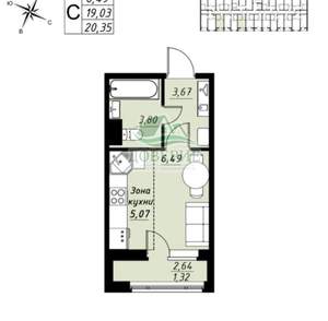 Студия квартира, вторичка, 20м2, 8/9 этаж