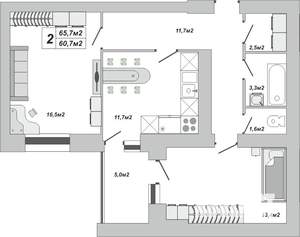 2-к квартира, вторичка, 66м2, 6/16 этаж