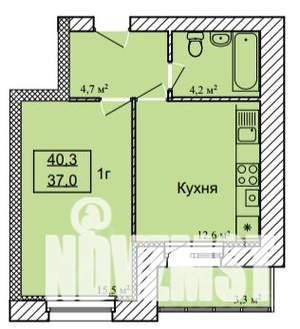 1-к квартира, строящийся дом, 40м2, 2/9 этаж