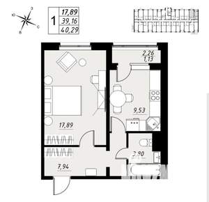 1-к квартира, вторичка, 40м2, 2/9 этаж