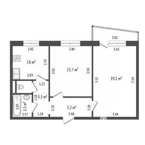 2-к квартира, вторичка, 53м2, 4/10 этаж