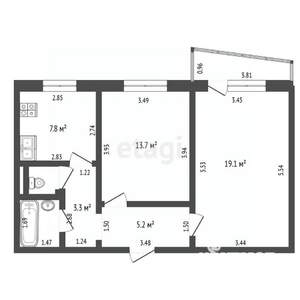 2-к квартира, вторичка, 53м2, 9/10 этаж
