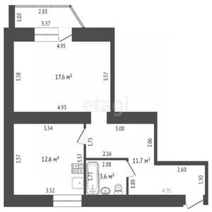 1-к квартира, вторичка, 46м2, 7/14 этаж