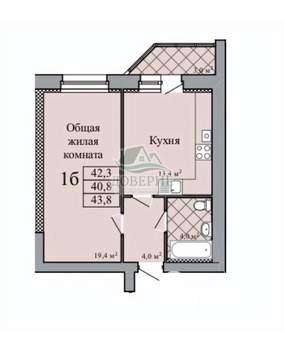 1-к квартира, строящийся дом, 44м2, 5/9 этаж