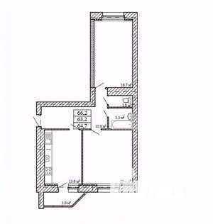 2-к квартира, строящийся дом, 66м2, 7/9 этаж