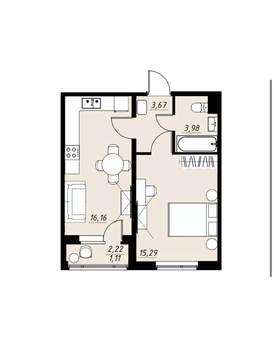 1-к квартира, вторичка, 40м2, 4/9 этаж