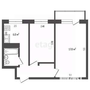 2-к квартира, вторичка, 43м2, 4/5 этаж