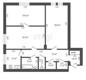 3-к квартира, вторичка, 74м2, 4/4 этаж
