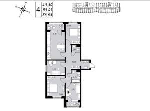 4-к квартира, вторичка, 87м2, 3/9 этаж