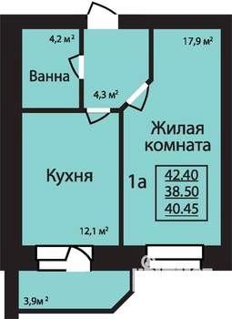1-к квартира, строящийся дом, 40м2, 6/9 этаж