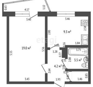 1-к квартира, вторичка, 37м2, 9/9 этаж