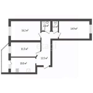 3-к квартира, вторичка, 73м2, 12/16 этаж