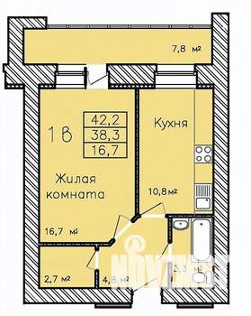 1-к квартира, строящийся дом, 42м2, 1/16 этаж