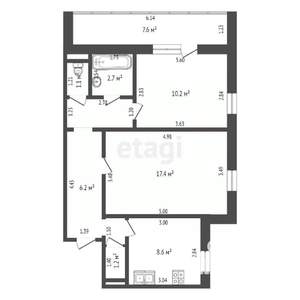 2-к квартира, вторичка, 52м2, 3/9 этаж