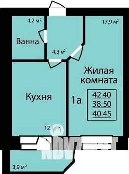1-к квартира, строящийся дом, 42м2, 5/9 этаж