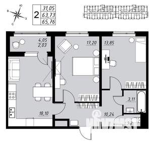 2-к квартира, вторичка, 66м2, 2/9 этаж