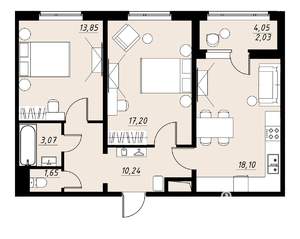 2-к квартира, вторичка, 66м2, 9/9 этаж