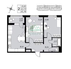 2-к квартира, вторичка, 66м2, 7/9 этаж